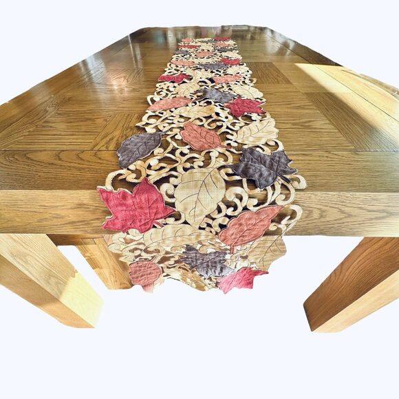 Autumn Leaves CutOut Table Runner Rich Fall Colors 68"× 12" Thanksgiving Long - Picture 1 of 7